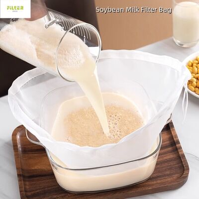 Filtreur de liquide sac de filtrage de filet de nylon de qualité alimentaire avec fermeture à corde à tirer filet fin réutilisable pour la filtration de jus de légumes et de fruits